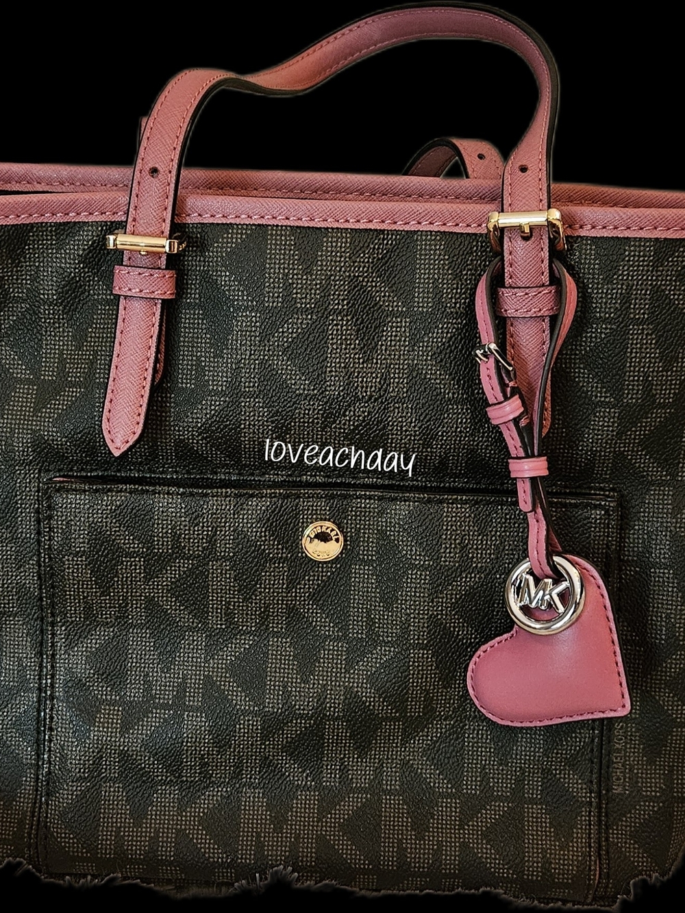 Michael Kors☆Pink Trim Logo Tote Bag W/ Heart MK Charm